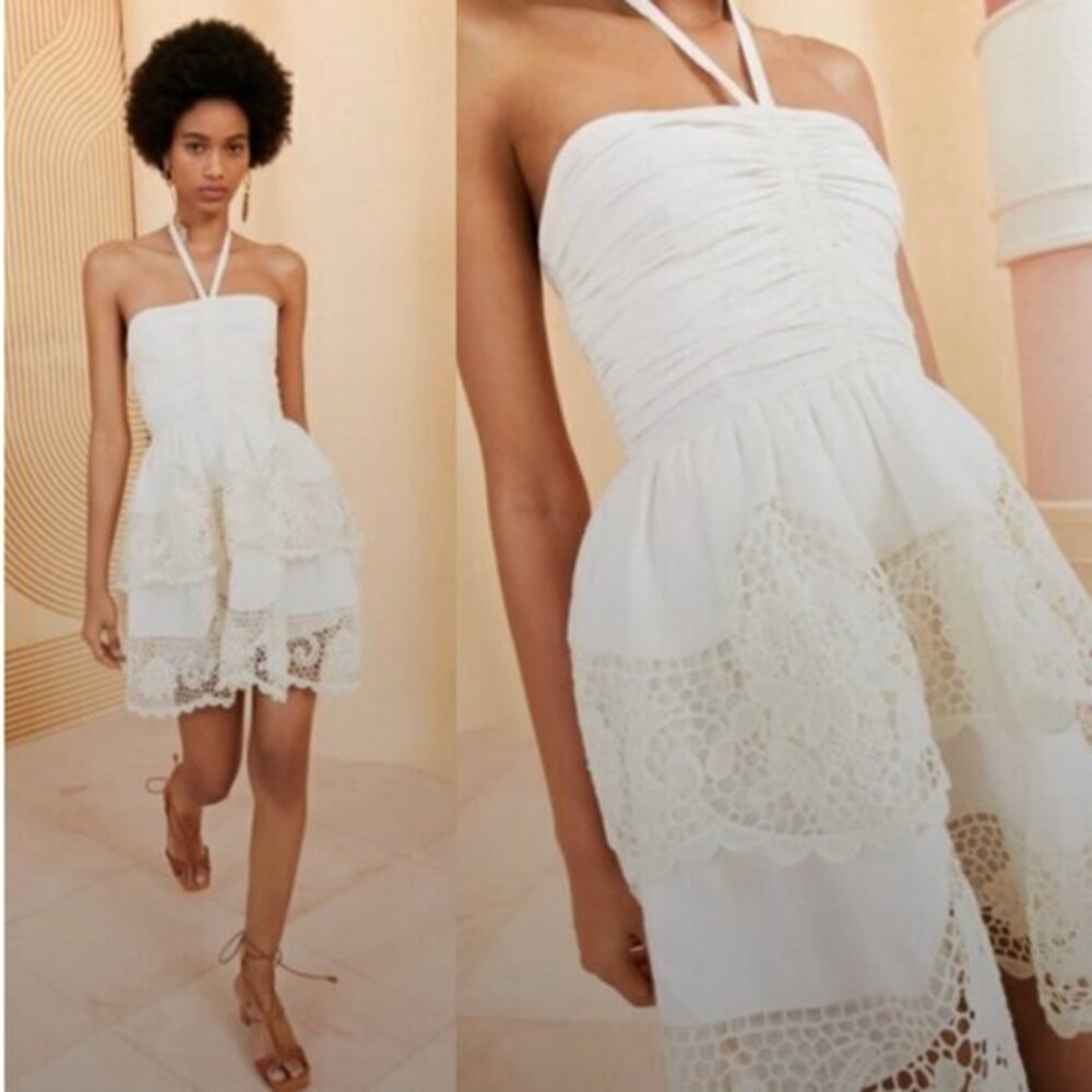 Ulla Johnson Dress Savannah Mini Ruffle Tiered Halter in Ivory